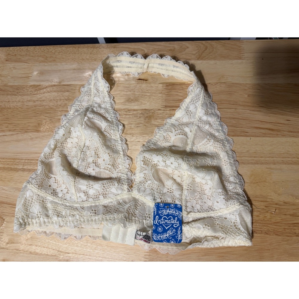 Free People Intimately Ivory Lace Halter Bralette OB590926 Size L NWT